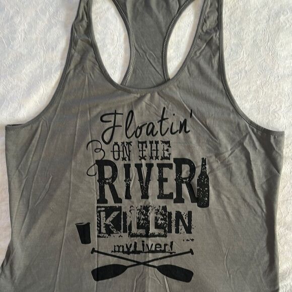 Tank Top Gray Graphic Women's Racerback Plus Size 3XL Floatin - Picture 2 of 7